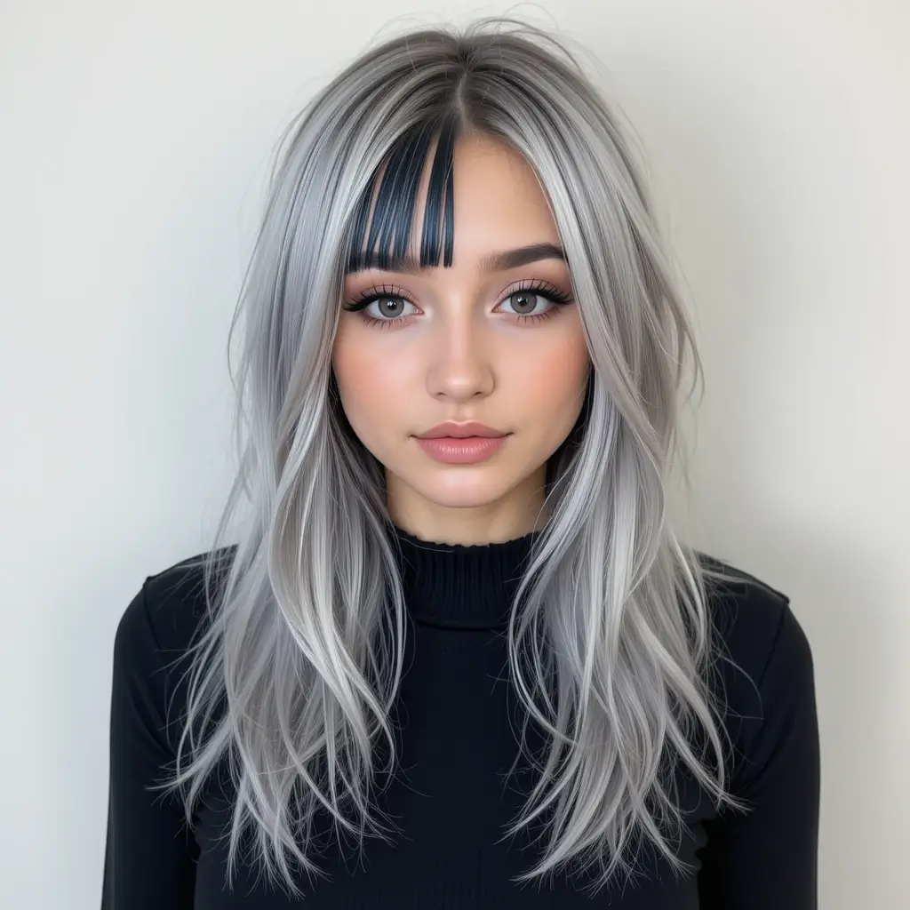 Charcoal Money Piece on Silver Hair