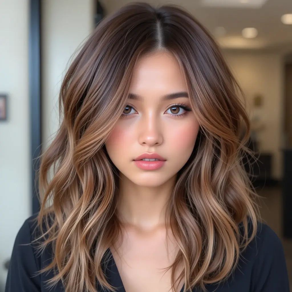 Chestnut Brown Hair with Caramel Balayage Highlights