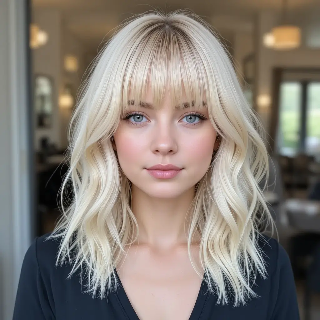 Chic Blonde Lob with Curtain Bangs