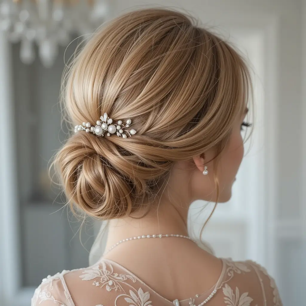 Chic Low Bun with Curtain Bangs