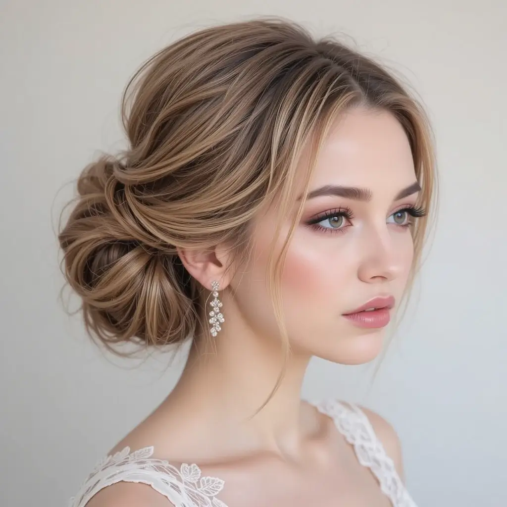 Chic Side Bun with Textured Waves