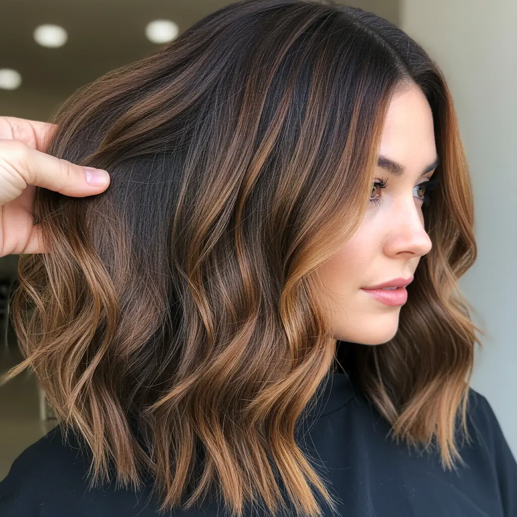 Cinnamon Highlights on Dark Brown Hair