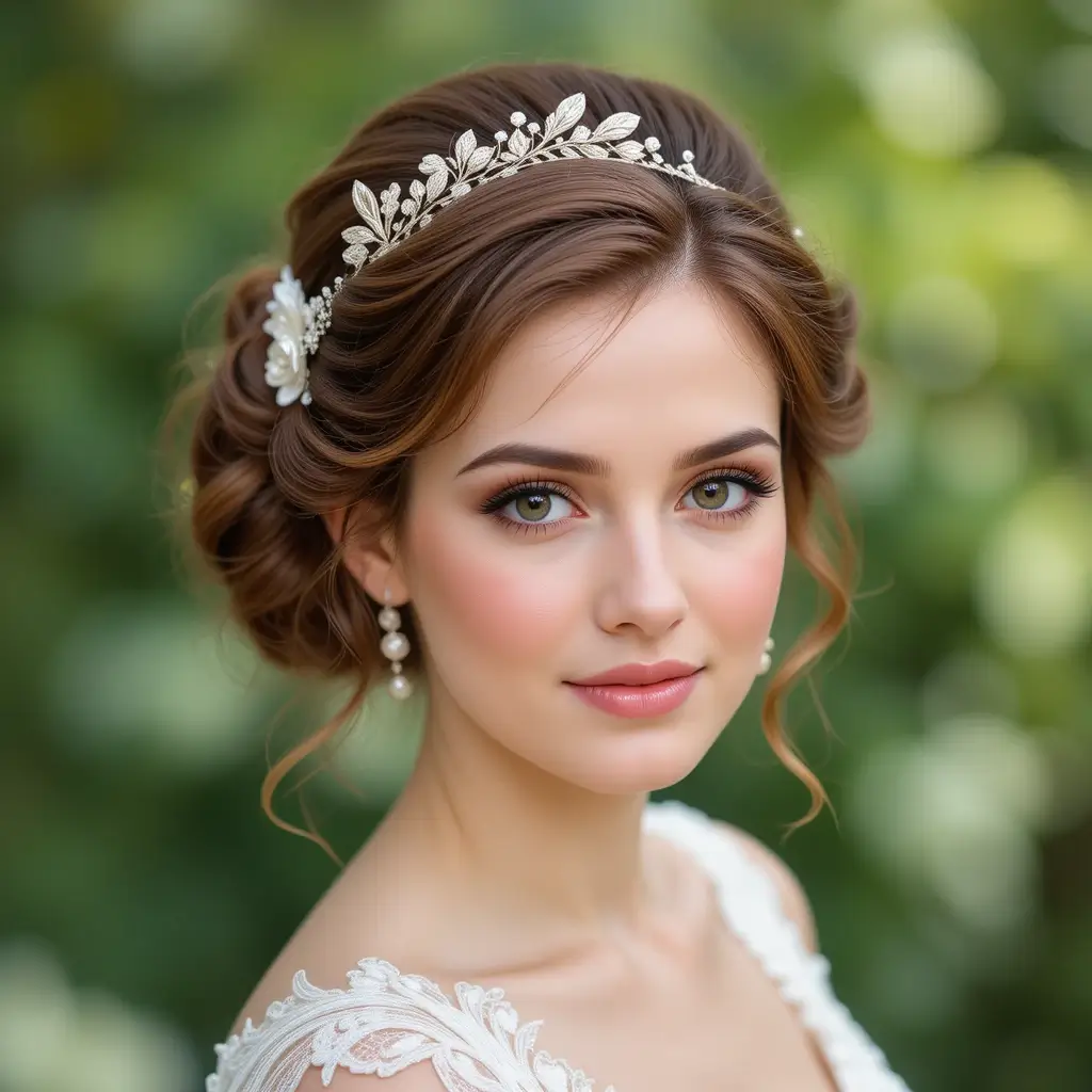 Classic Bridal Updo with Face-Framing Curls