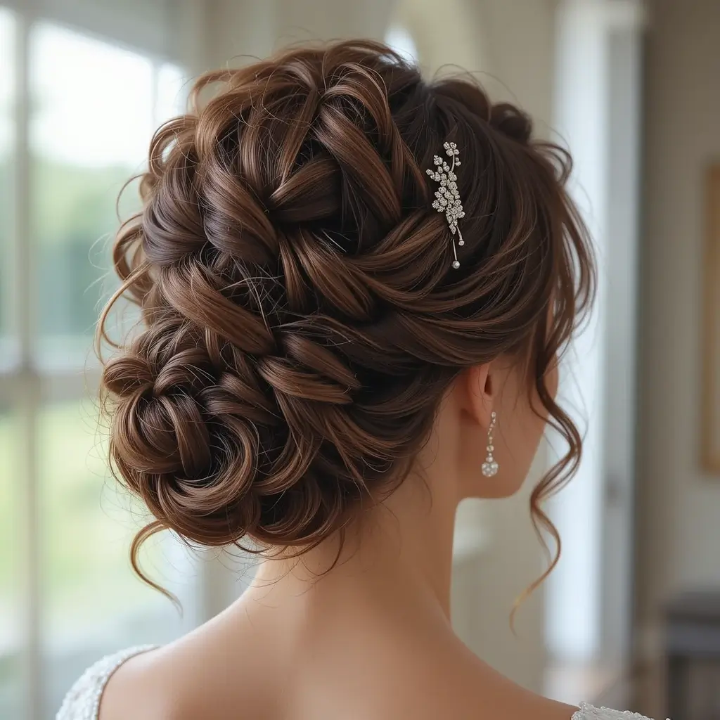 Classic Curly Chignon with Face-Framing Curls