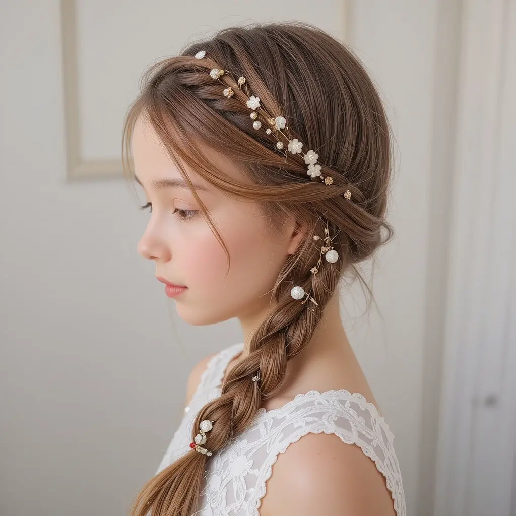 Classic French Braid with Floral Pins