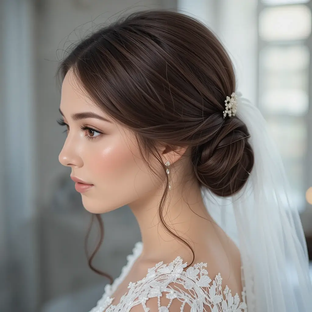 Classic Low Bun with Veil