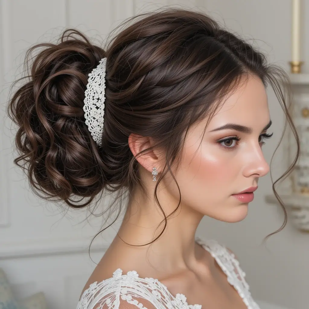 Classic Low Curly Ponytail with Elegant Wrap