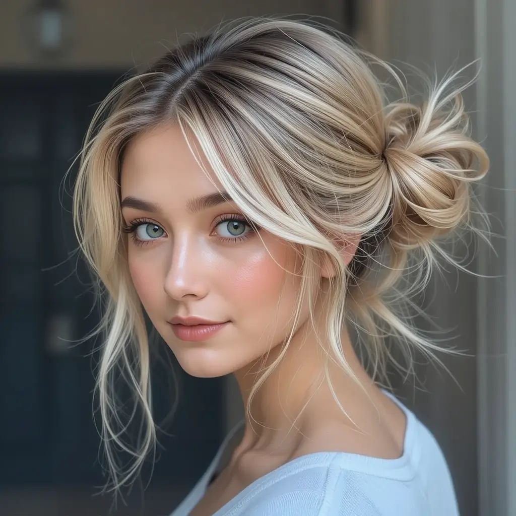  Classic Messy Bun with Face-Framing Strands