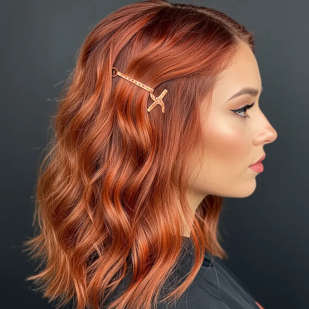 Copper Money Piece on Auburn Hair