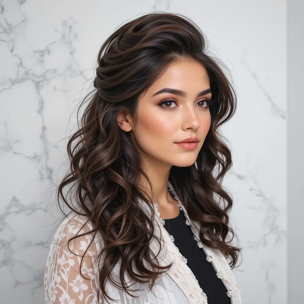 Curled Half-Up, Half-Down Style