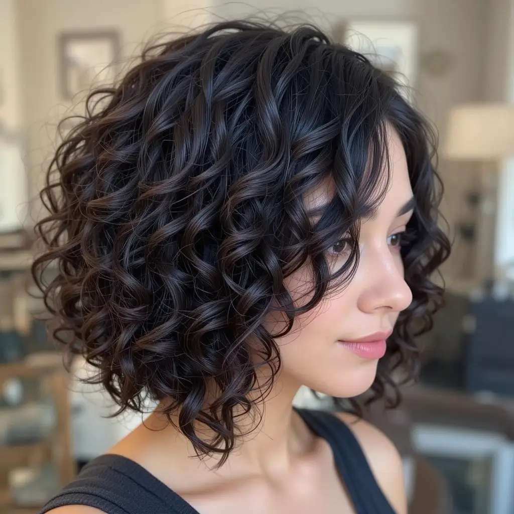 Curly Bob with Deep Side Part