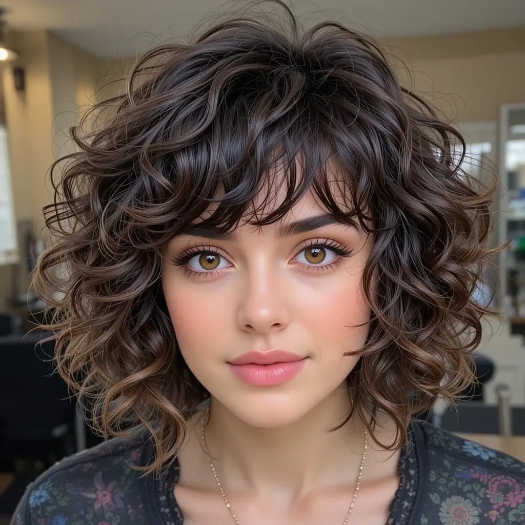 Curly Bob with Shag Bangs
