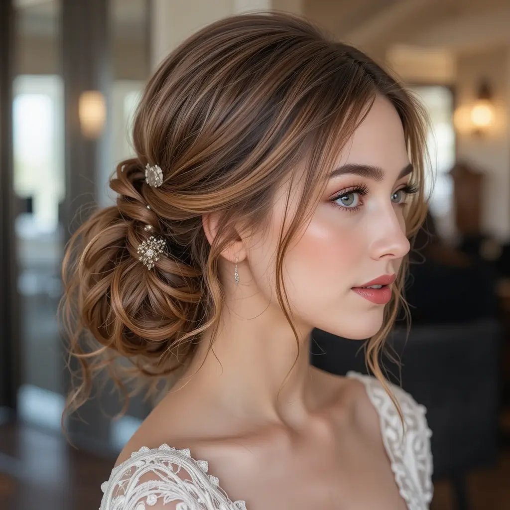Curly Low Ponytail with Side Part