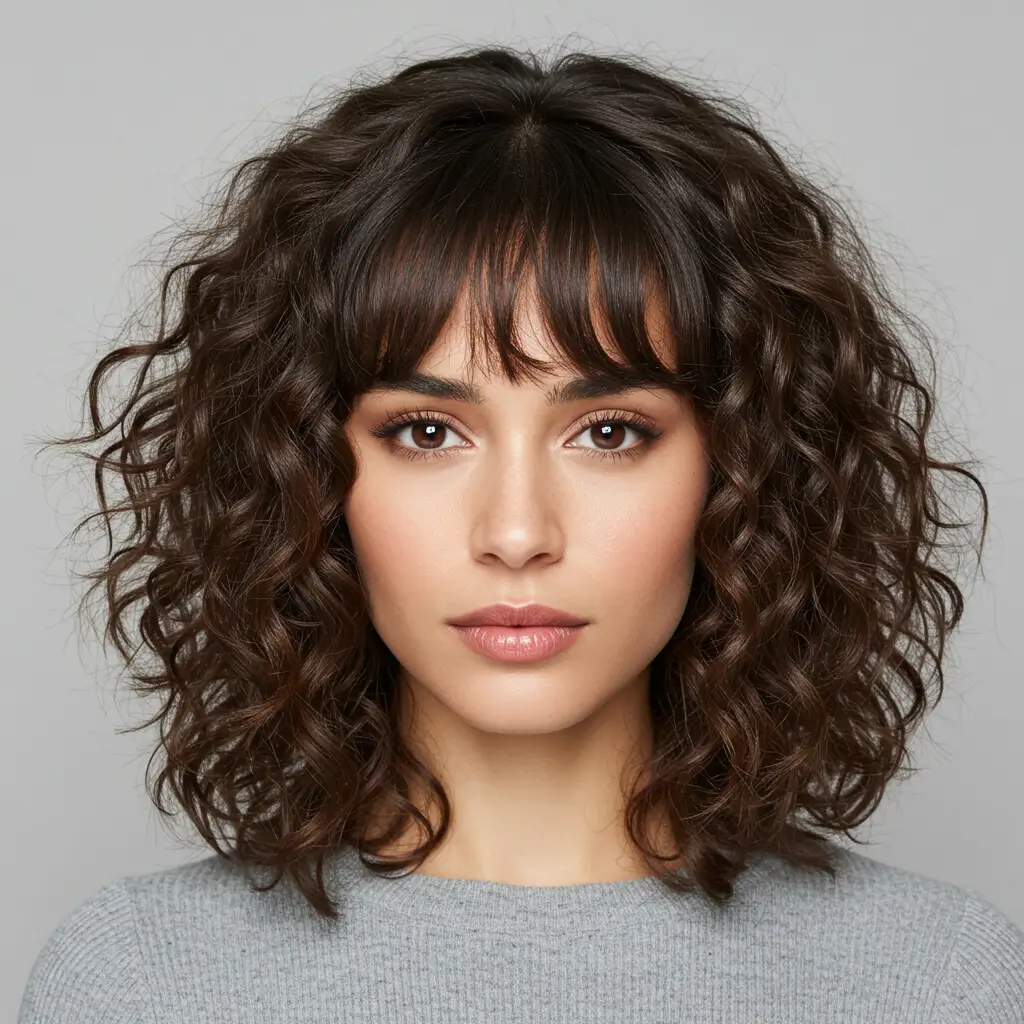 Curly Medium Hair with Bangs