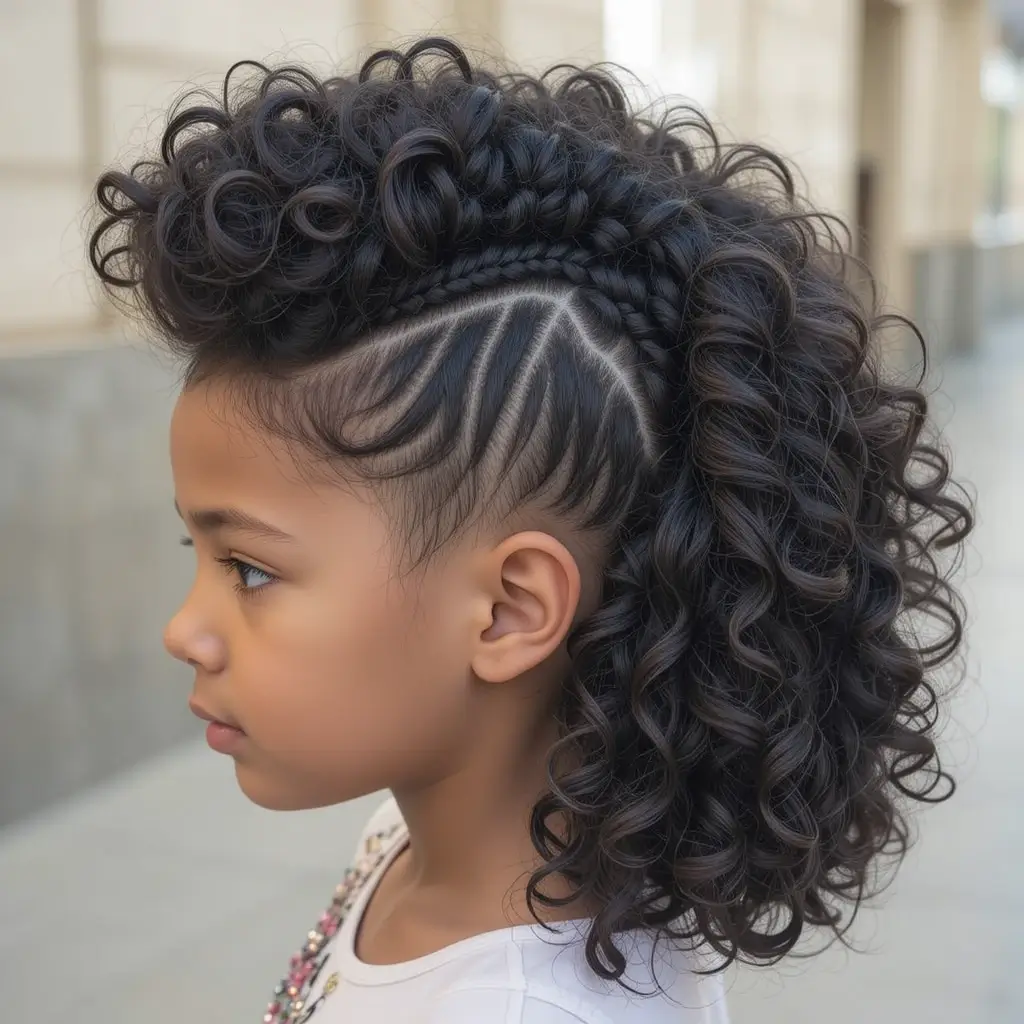 Curly Mohawk with Braided Sides
