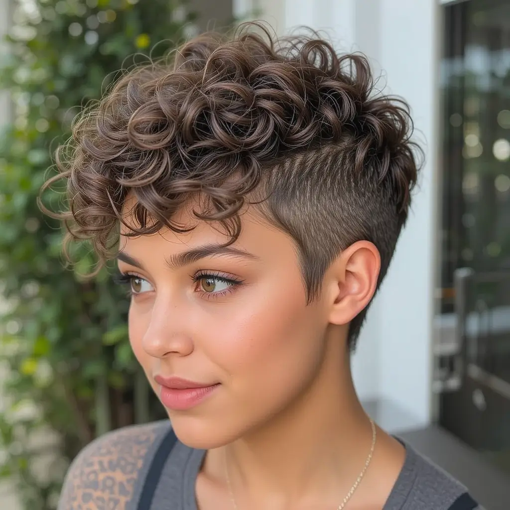 Curly Pixie with Tapered Sides