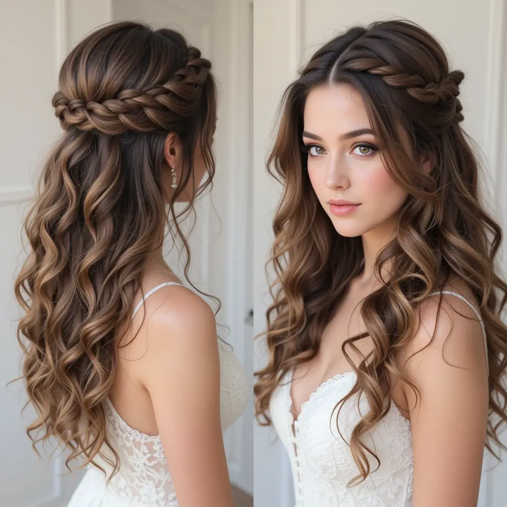 Curly Waterfall Braid with Highlights