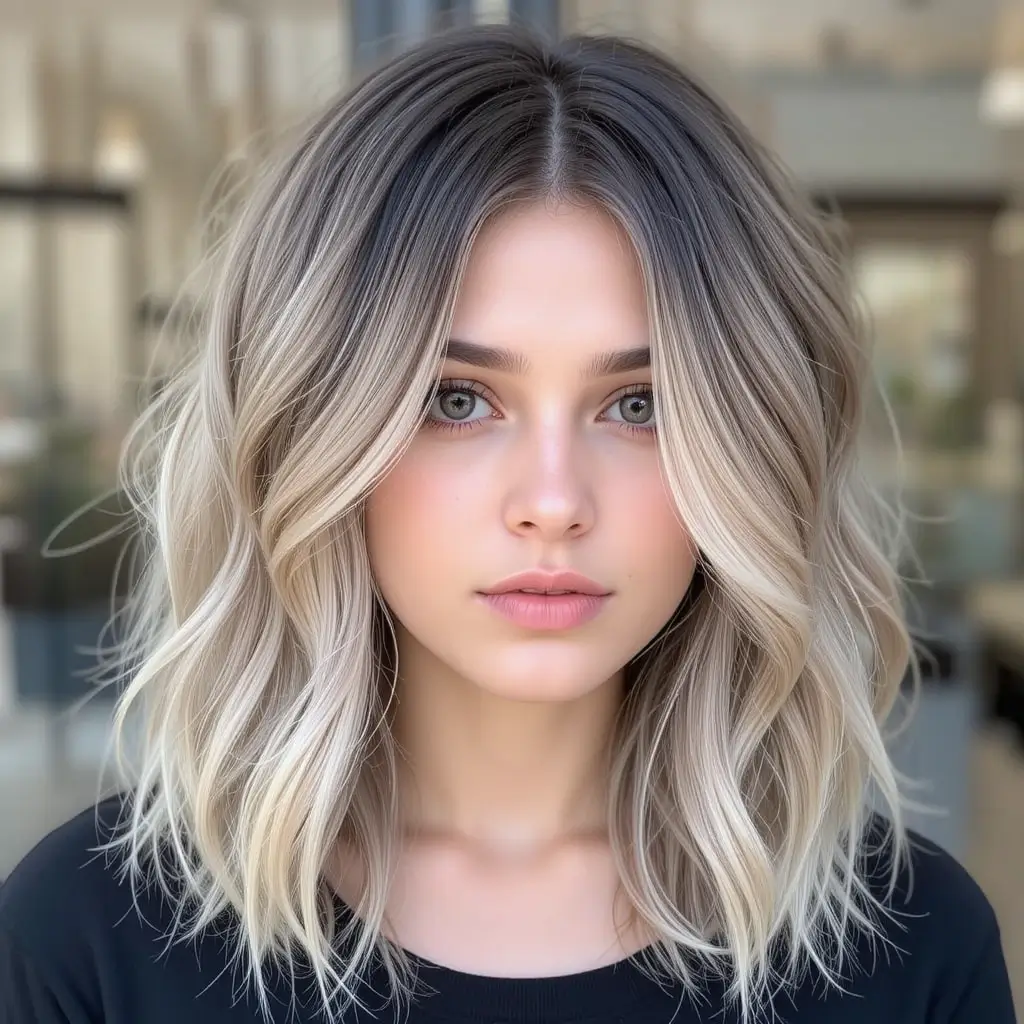 Dark Ash Blonde Lob with Waves