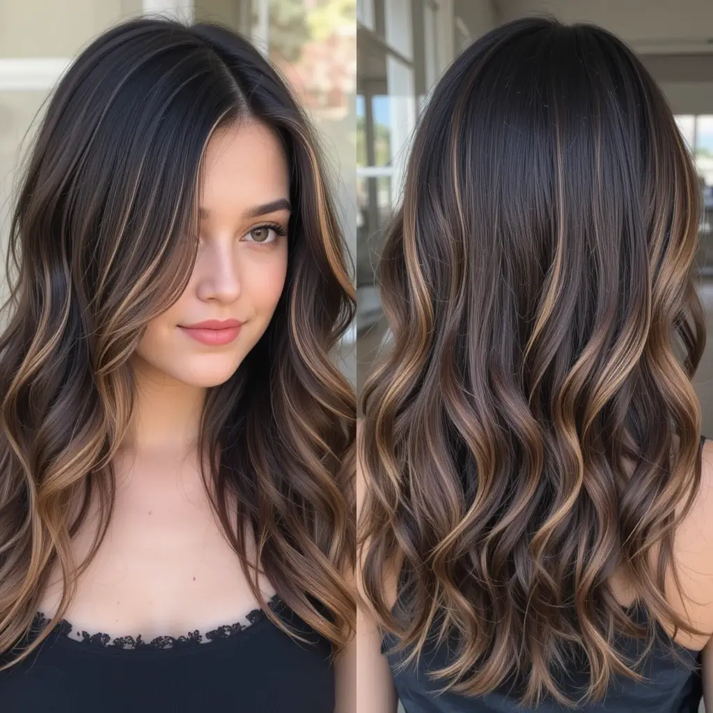 Dark Brown Hair with Caramel Ribbons