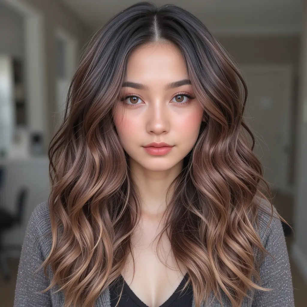 Dark Brown with Subtle Rose Gold Balayage