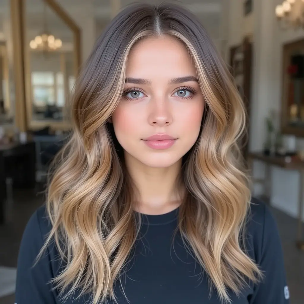 Dark Caramel Balayage for a Natural Finish