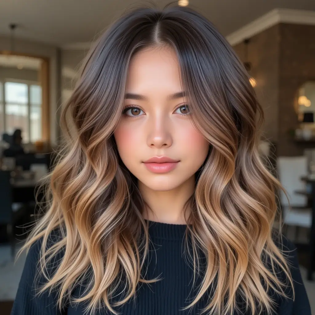 Dark Hazelnut Brown with Butterscotch Balayage