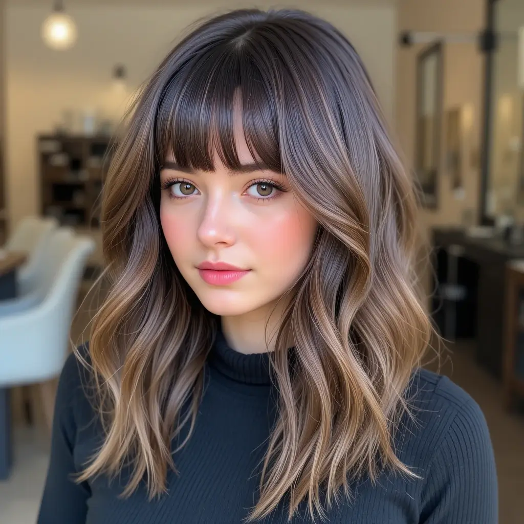 Dark Roast Layers with Curtain Bangs