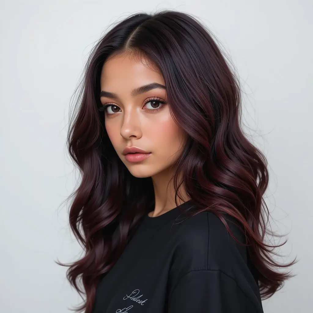 Deep Burgundy Money Piece on Black Hair