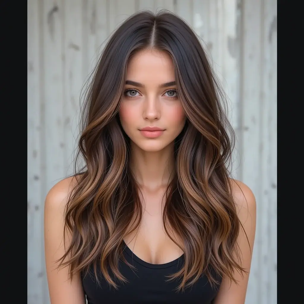 Deep Espresso Brown with Soft Caramel Streaks