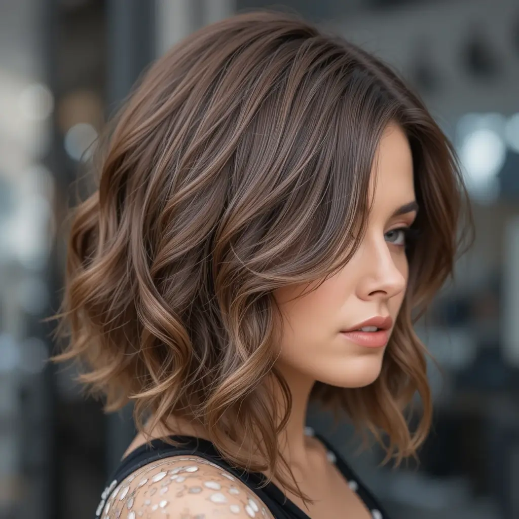 Deep Side-Parted Wavy Bob