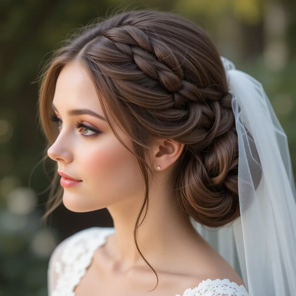 Double Braided Updo with Veil