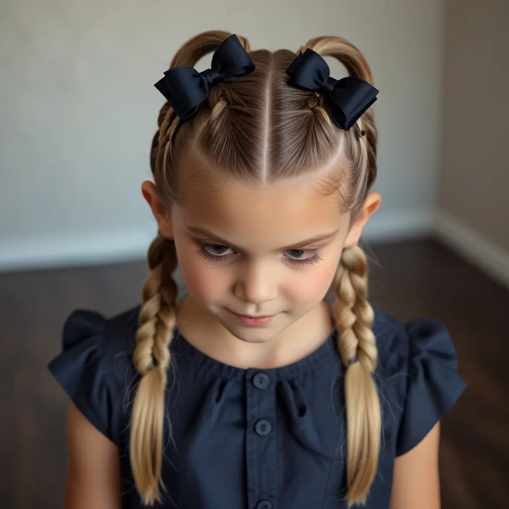 Double French Braids with Bows