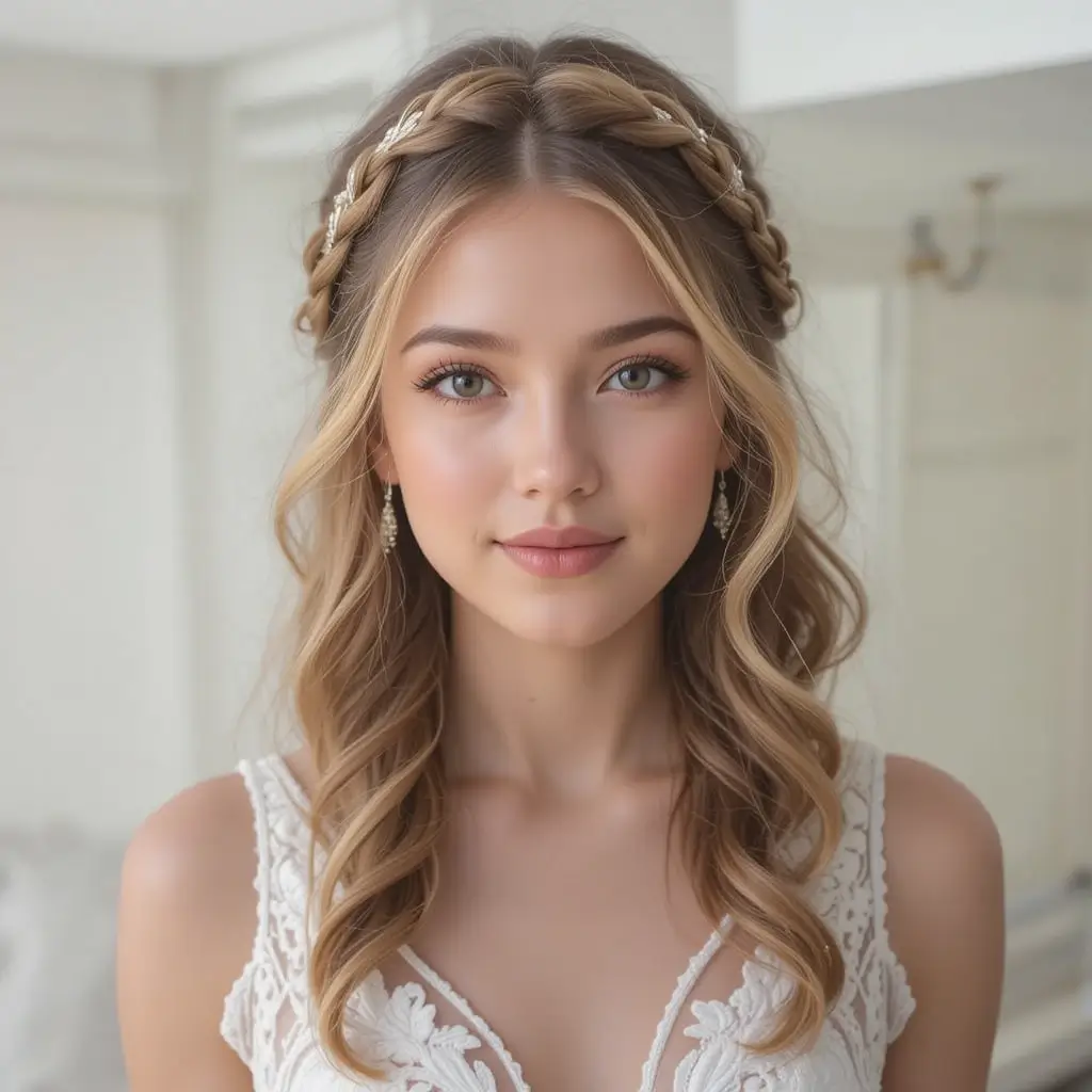 Dutch Braid Crown with Loose Curls