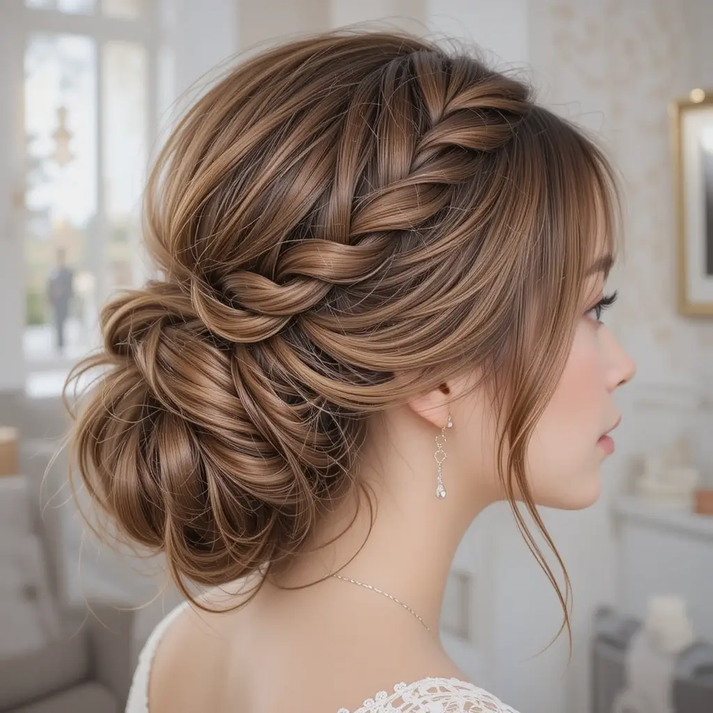 Dutch Braid into a Low Bun