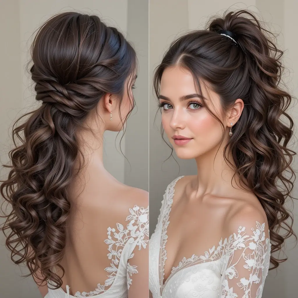 Elegant Curly Ponytail with Side Twists