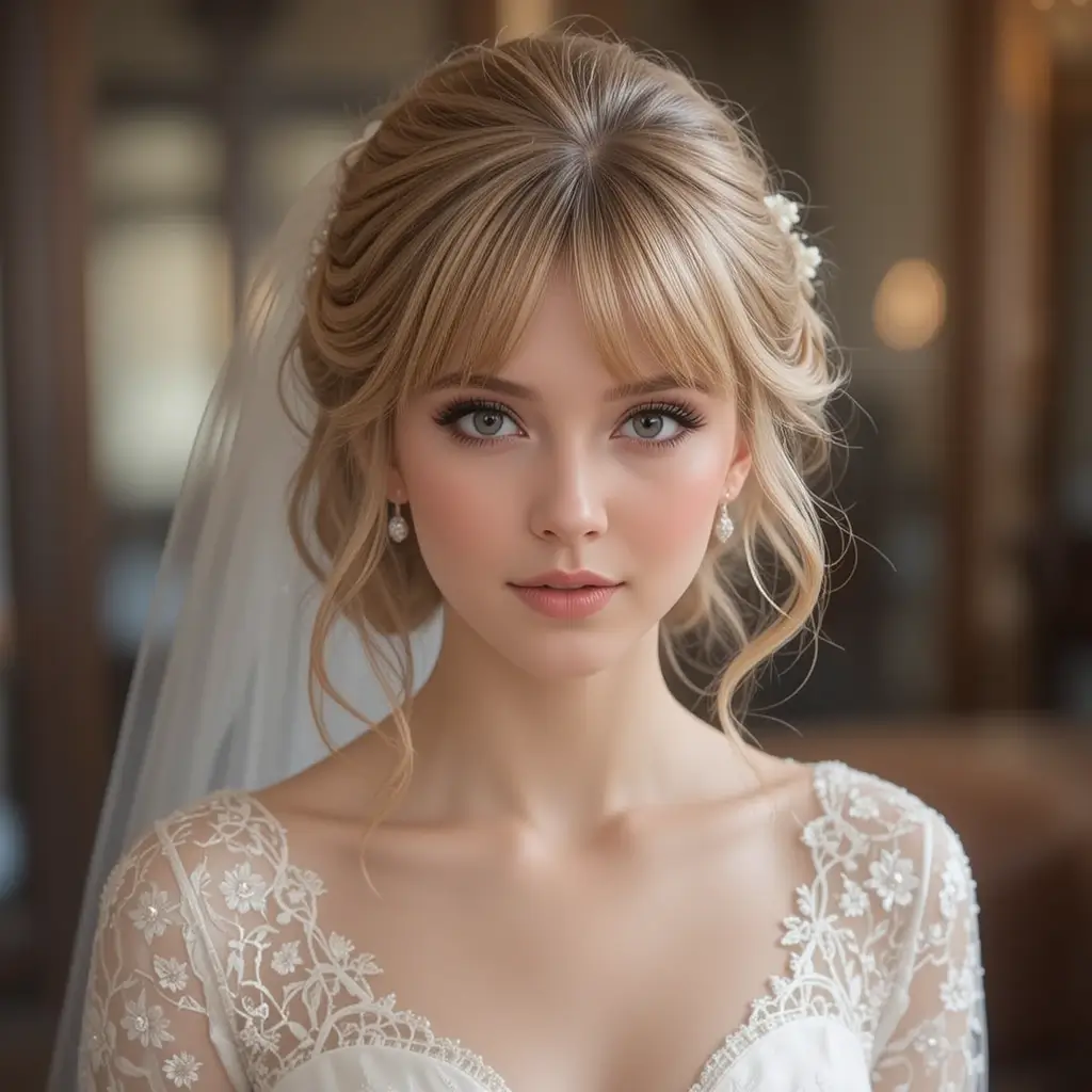 Elegant French Twist with Curtain Bangs
