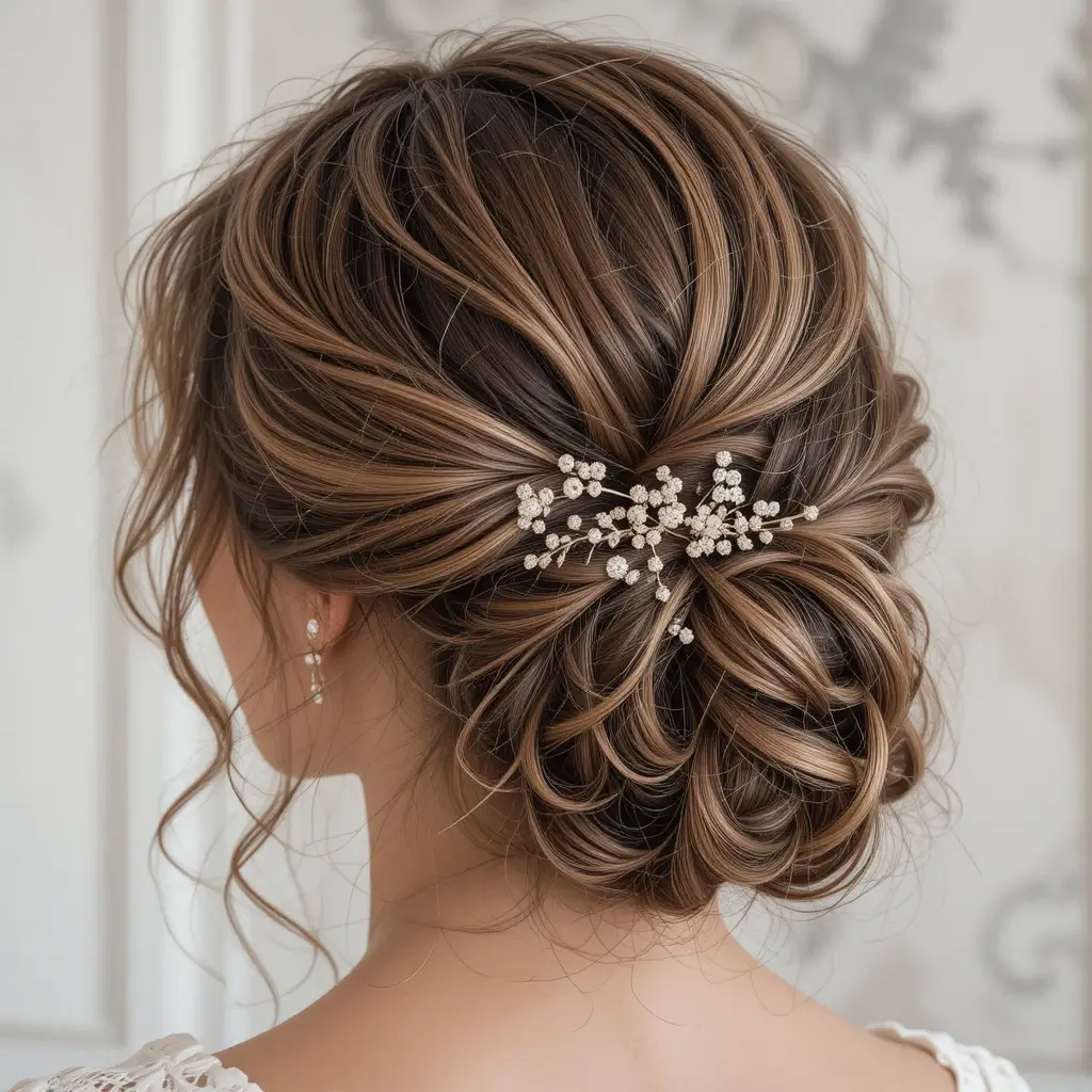 Elegant Twisted Bun with Curly Texture