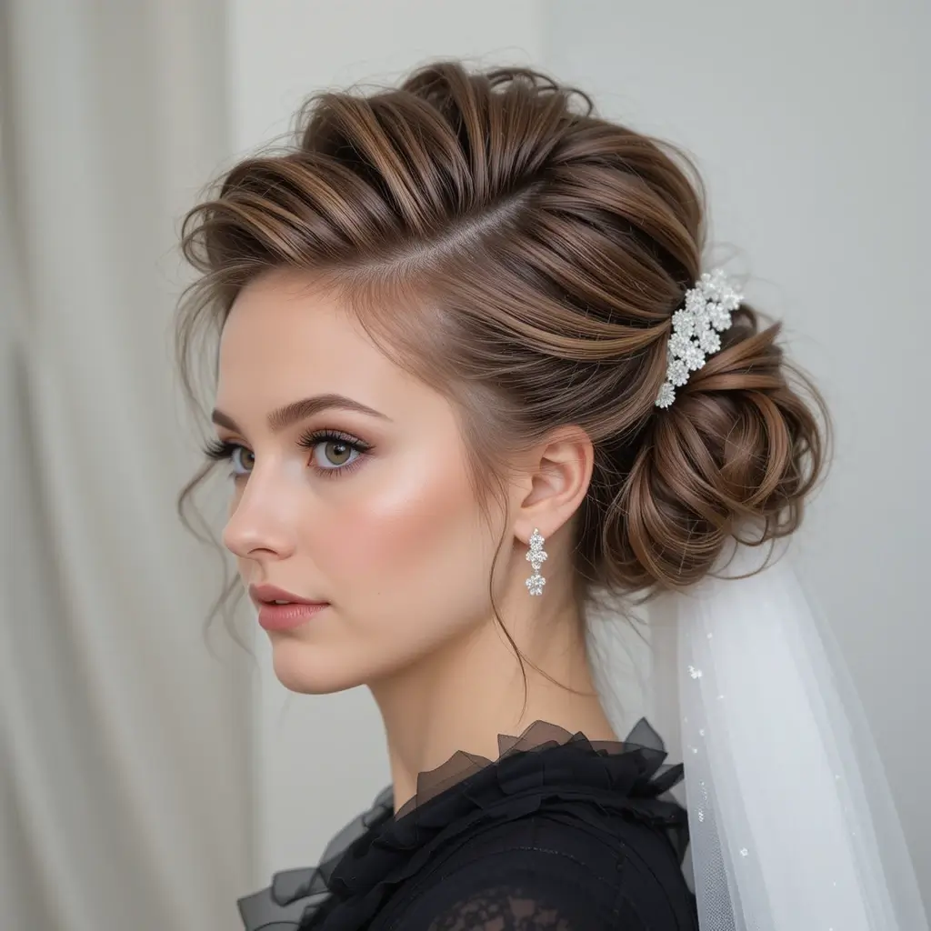 Faux Hawk Updo with Veil