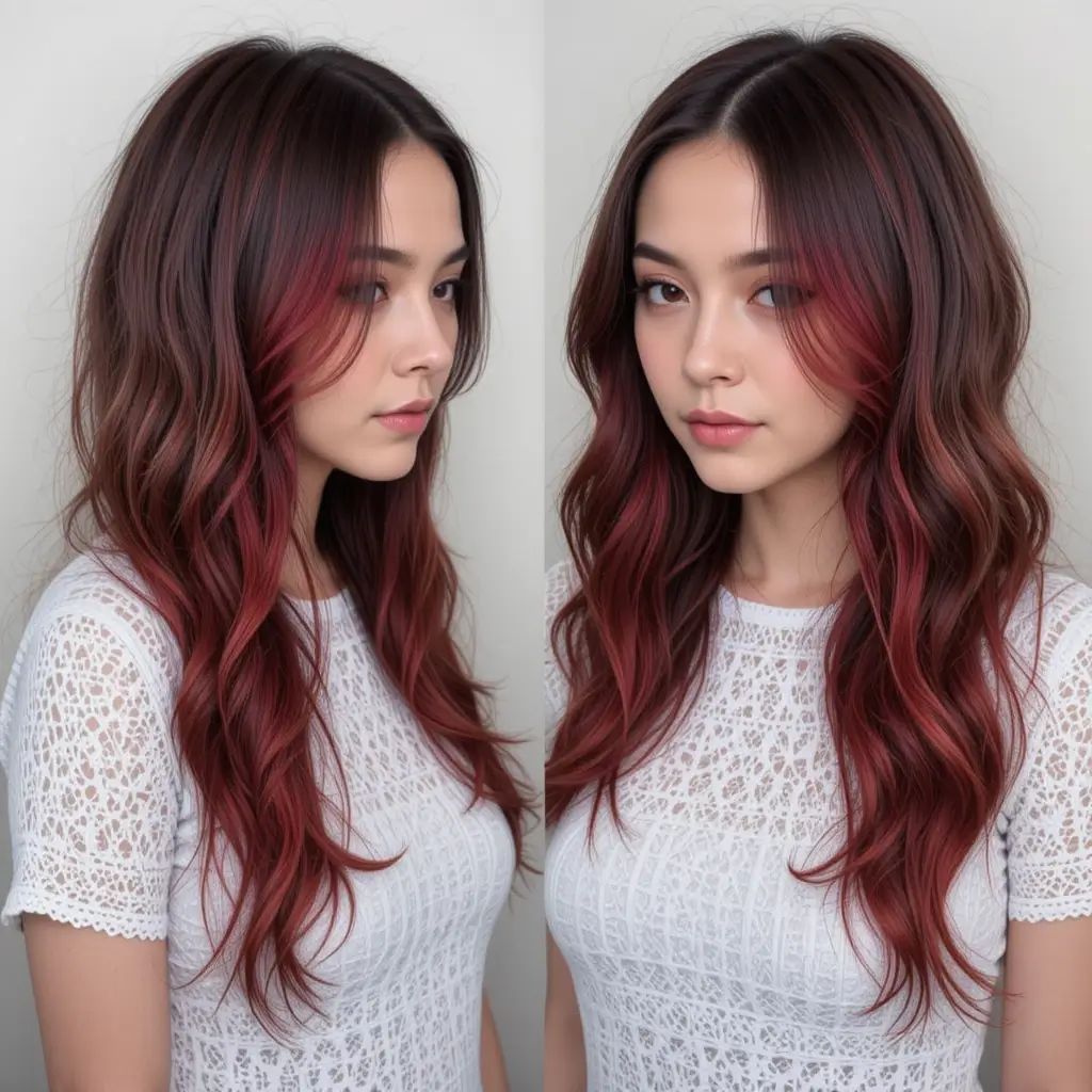 Fiery Red Money Piece on Dark Brunette Hair