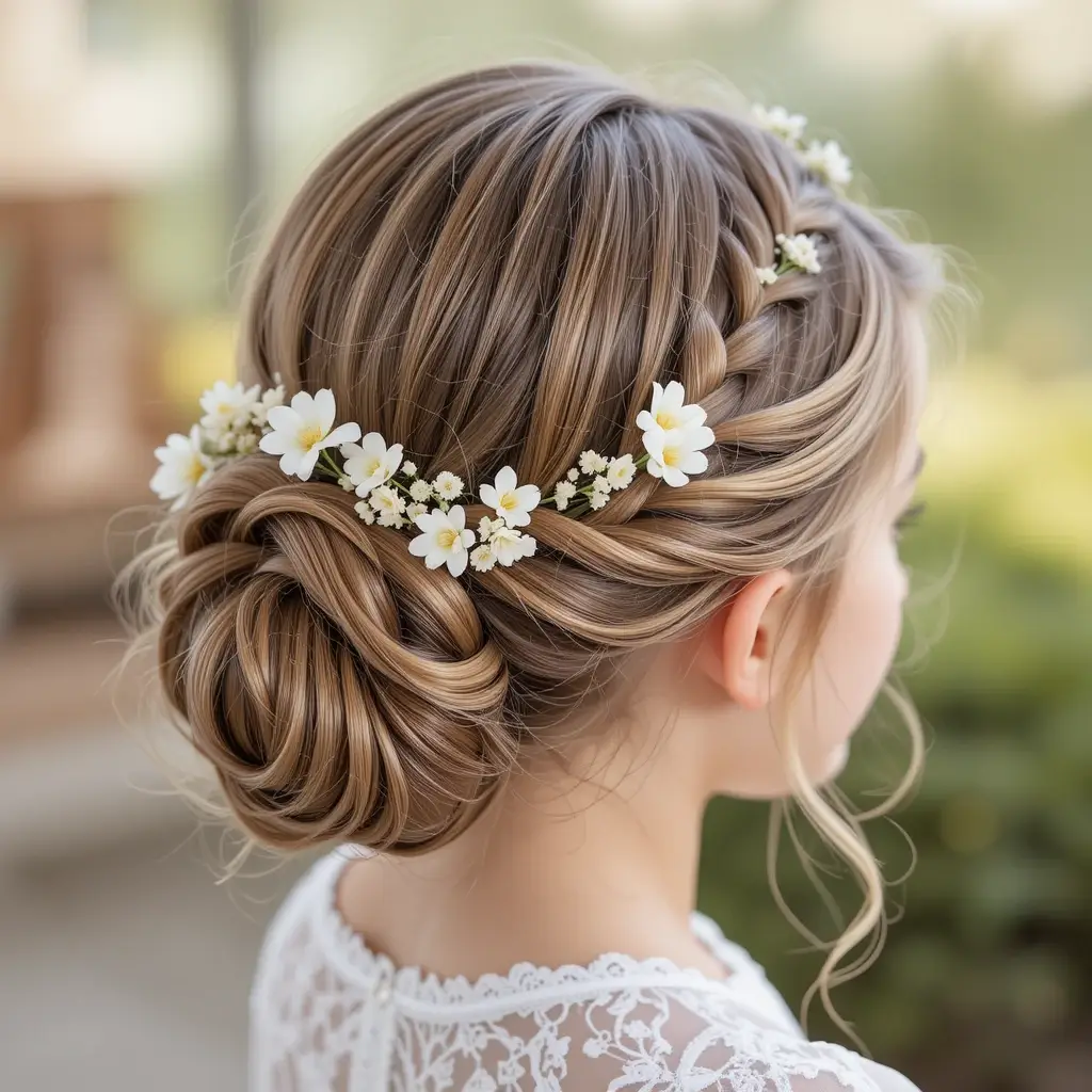 Floral Braided Bun with Twists