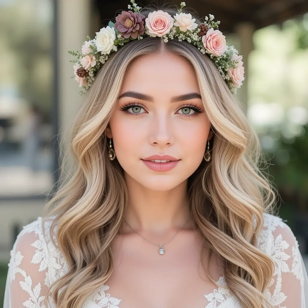 Floral Crown with Boho Waves