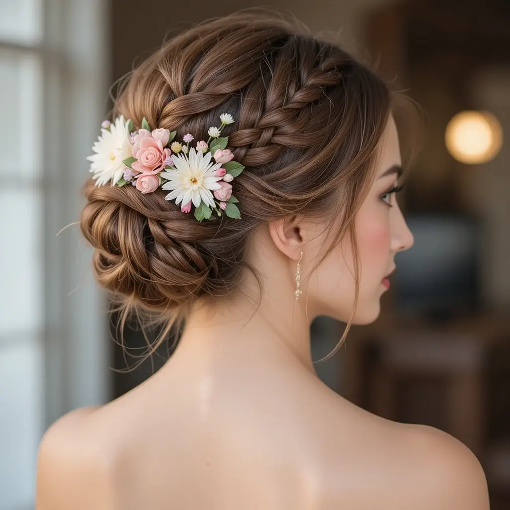 Floral Embellished Braided Bun
