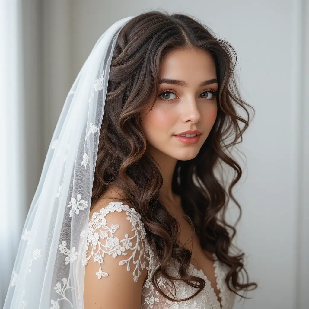 Flowing Curls with a Long Veil