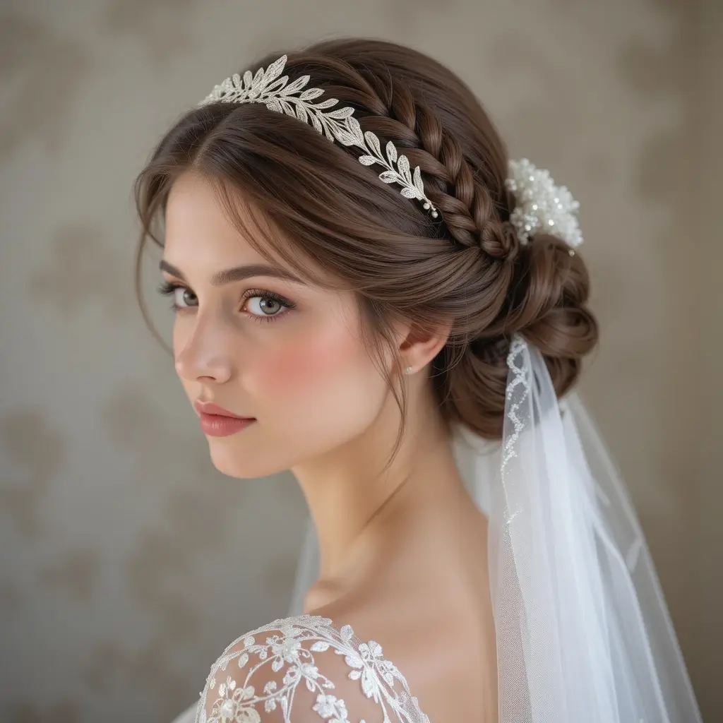 French Braid Crown with Veil