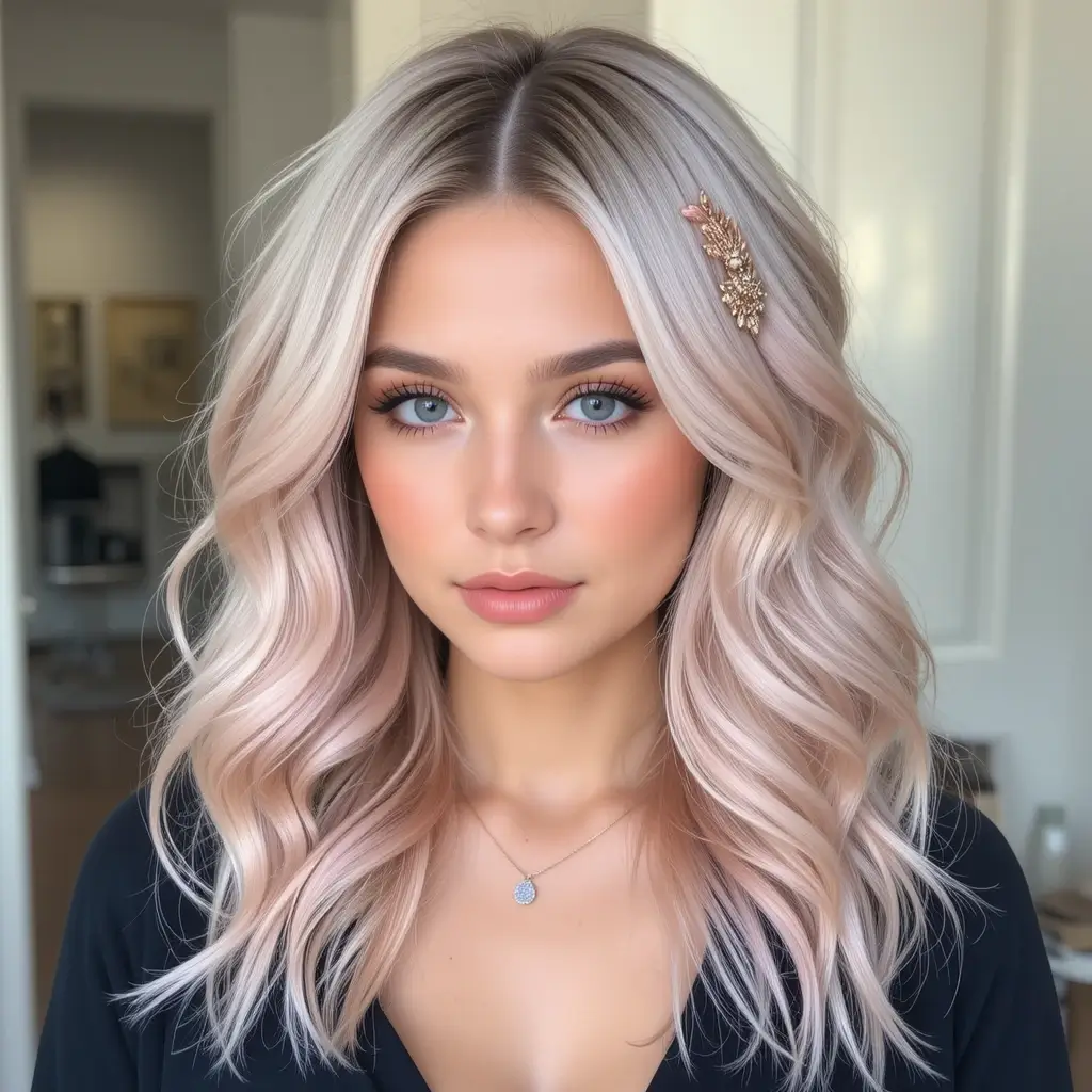 Frosty Rose Gold Money Piece on Light Blonde Hair