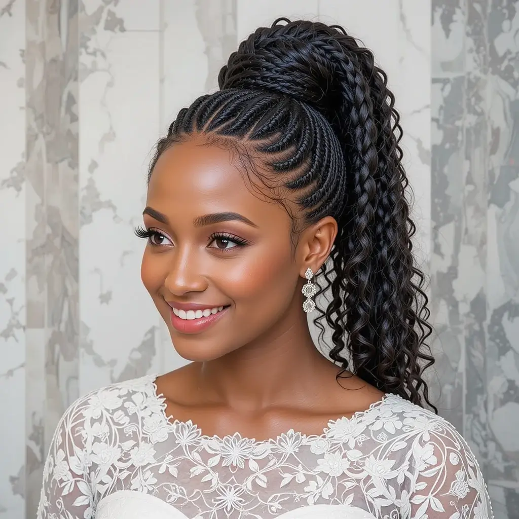Ghana Braids into a High Ponytail