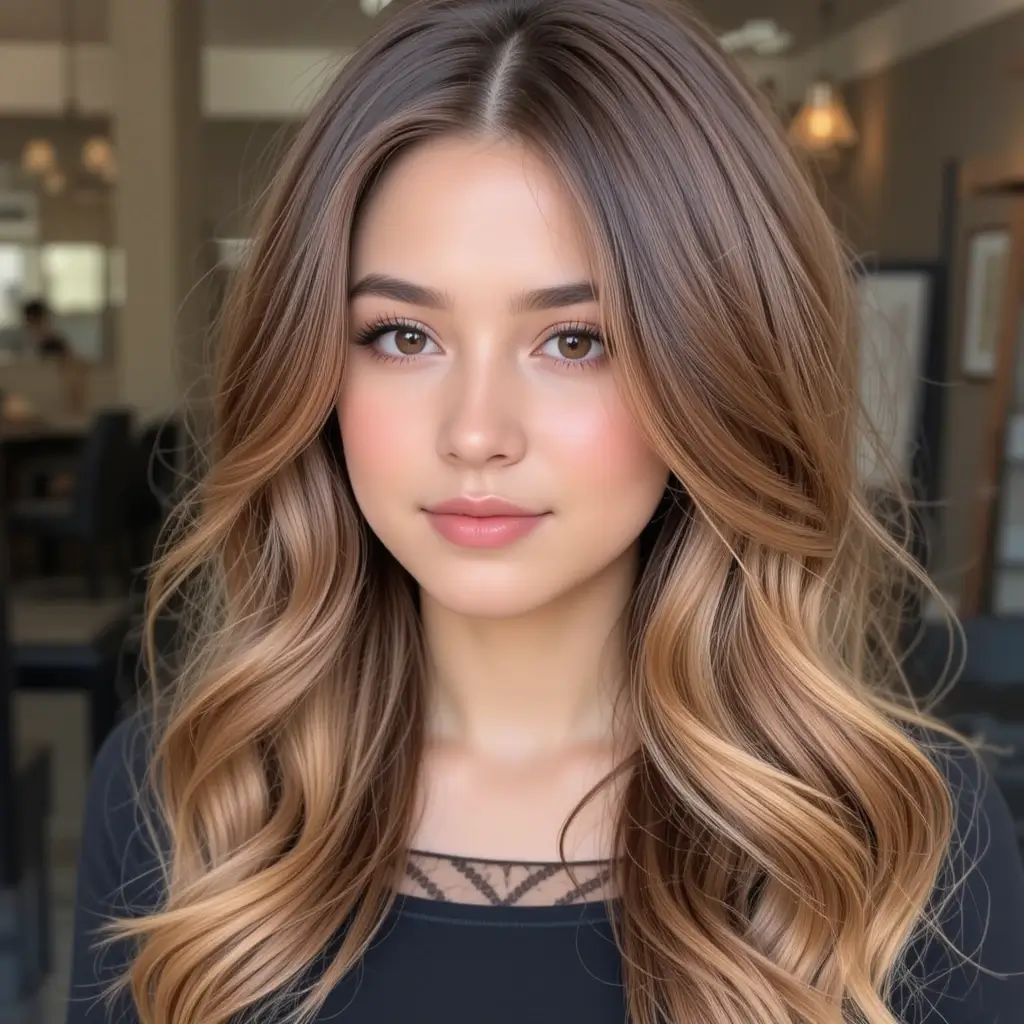 Golden Caramel Balayage on Brunette Hair