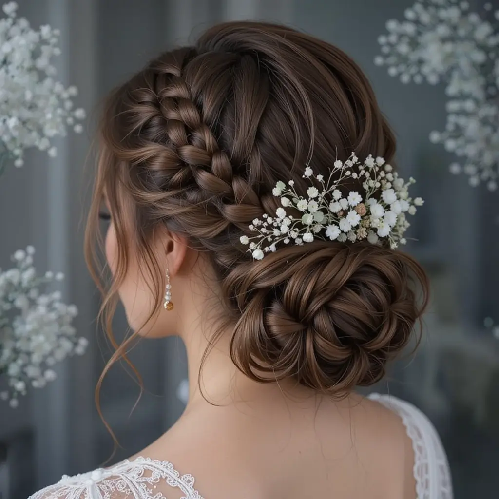 Half-Braided Updo with a Low Bun