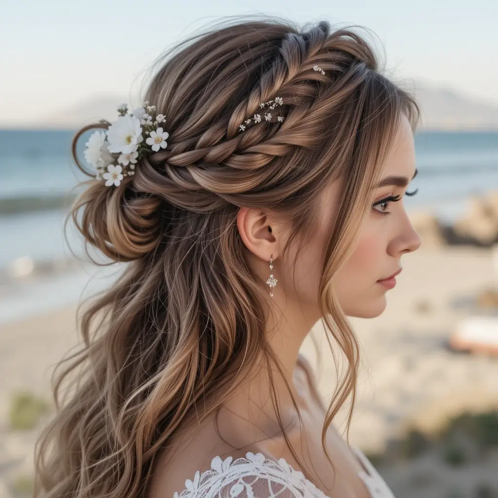 Half-Up Bohemian Waves with Braided Accents