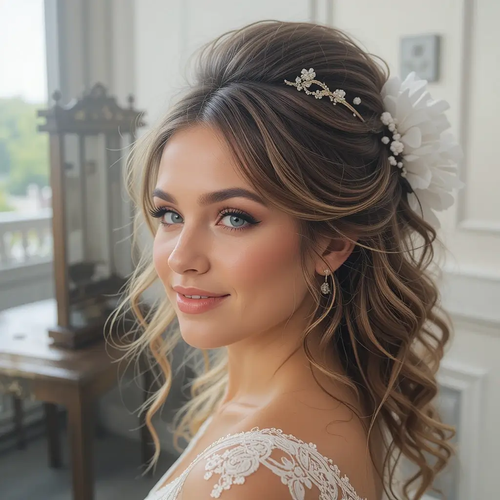Half-Up Bouffant with Curls